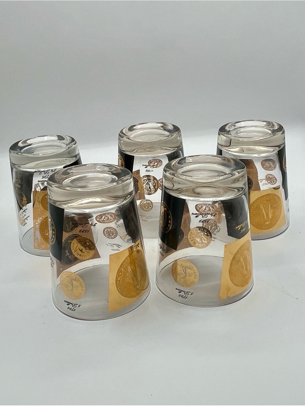 mid century cera us gold coin glasses Set Of 5 - Picture 9 of 13